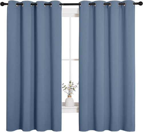 NICETOWN Blackout Curtains - Sound & Heat Reducing Drapes for Kids Bedroom | Stone Blue, 55" x 68", 2PCs