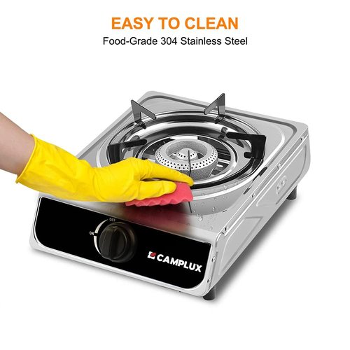 Camplux Single Burner Propane Stove 9,800 BTU, Stainless Steel Portable Gas Stoves