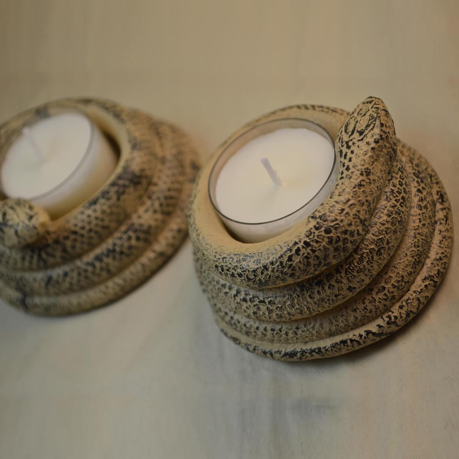 Skiennix Coiled Snake Candlestick Holder - Resin Tealight Candleholder | Serpent Sculpture Decor (2 Pcs)