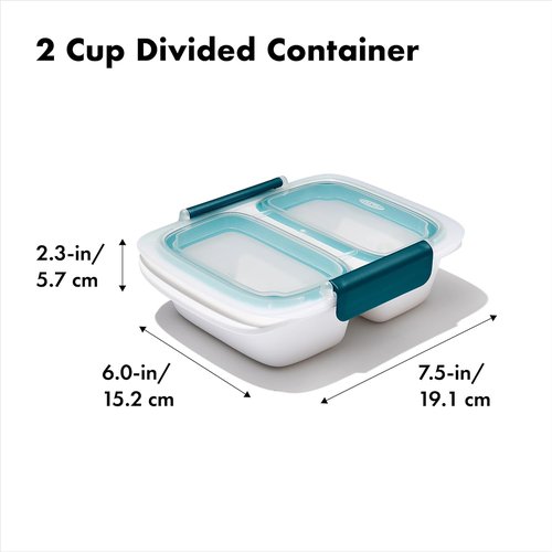 OXO Good Grips Prep & Go 2 Cup Divided Container - Leakproof Food Storage, Pack of 4