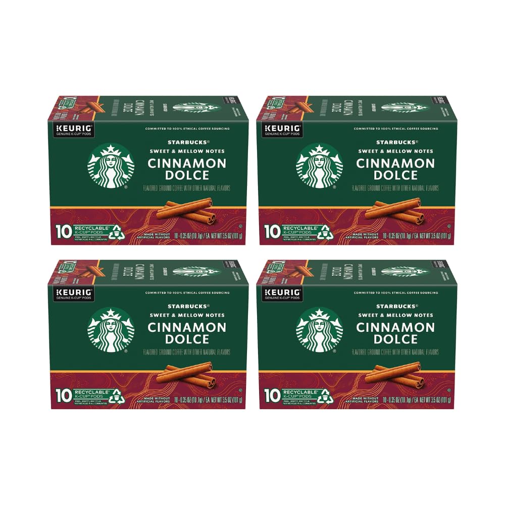 Starbucks K-Cup Pods - Cinnamon Dolce Flavored Coffee with Sweet Notes | 10 Pods Per Pack (Set of 4)
