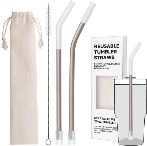 Heavy-Duty Titanium Straws - 8.5" Reusable Metal Drinking Straws for 20 oz Tumblers | Eco-Friendly & BPA-Free with Cleaning Brush