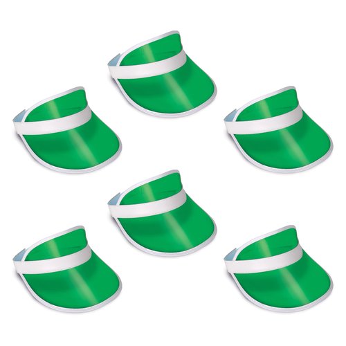 Beistle Clear Green Plastic Dealer’s Visors – 6 Pack, Translucent Las Vegas Casino-Style Hats with White Trim, Party Accessories for Casino, Poker, or Retro Themes