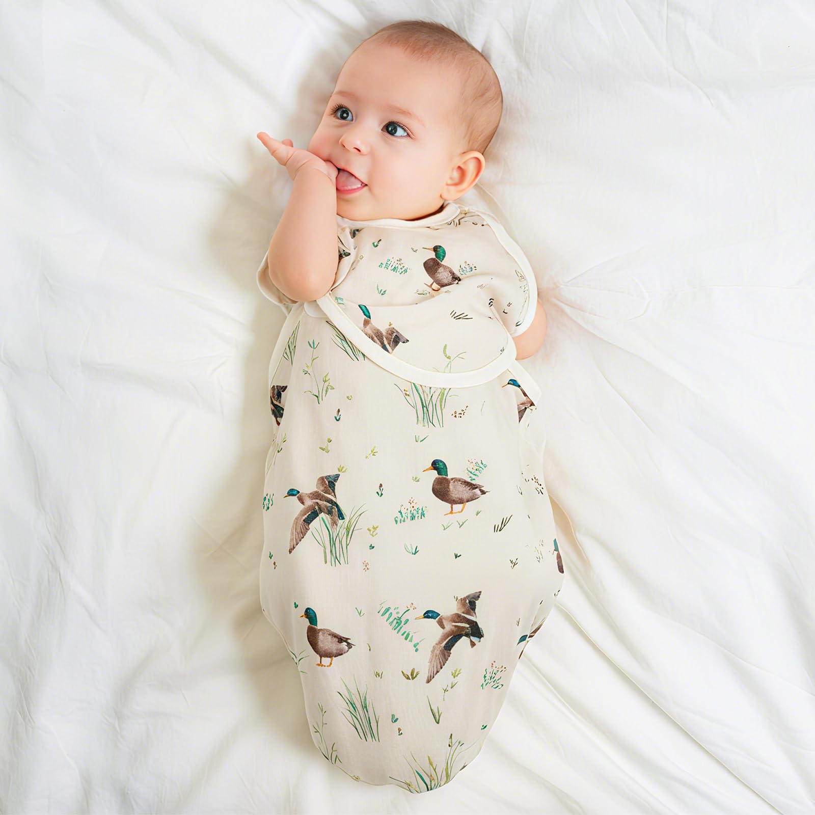 Oudain 3 Pcs Mallard Duck Swaddles for Newborns Organic Cotton Adjustable Swaddles 0-3 Months Newborn Gift Breathable Soft Nursery Swaddling Blankets for Baby Boy Girl