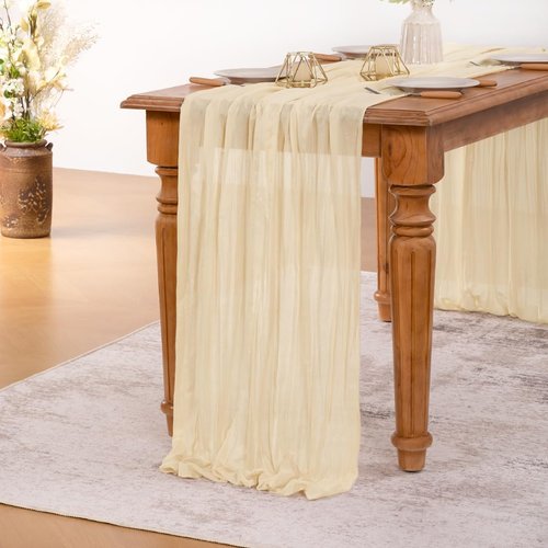 MLMW 6 Pack Beige Cheesecloth Table Runner - Boho Rustic Design | 160 Inch for Weddings & Events