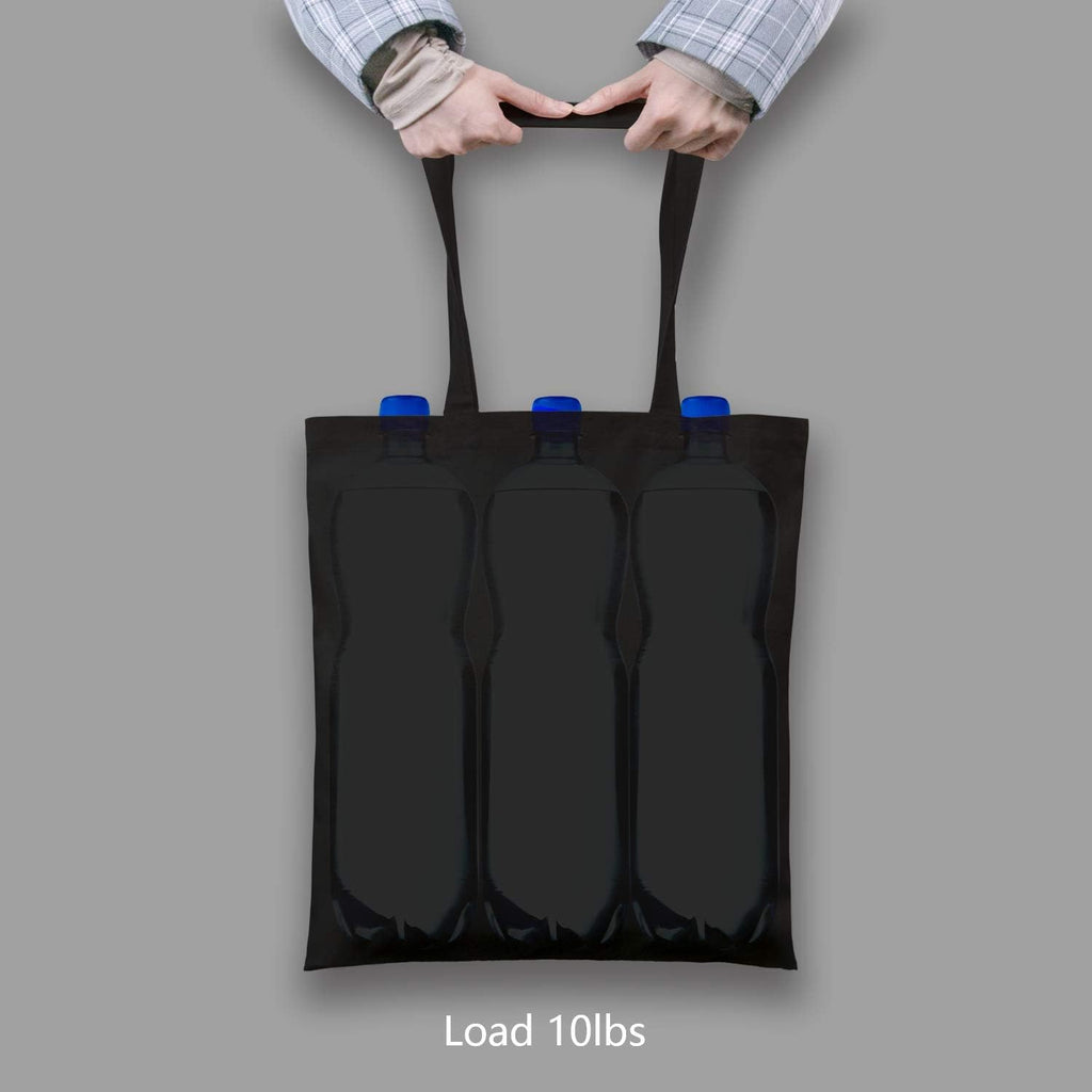 TOPDesign Black Cotton Tote Bags - 5-Pack Lightweight Reusable 16"x15" for Grocery, DIY & Promotions