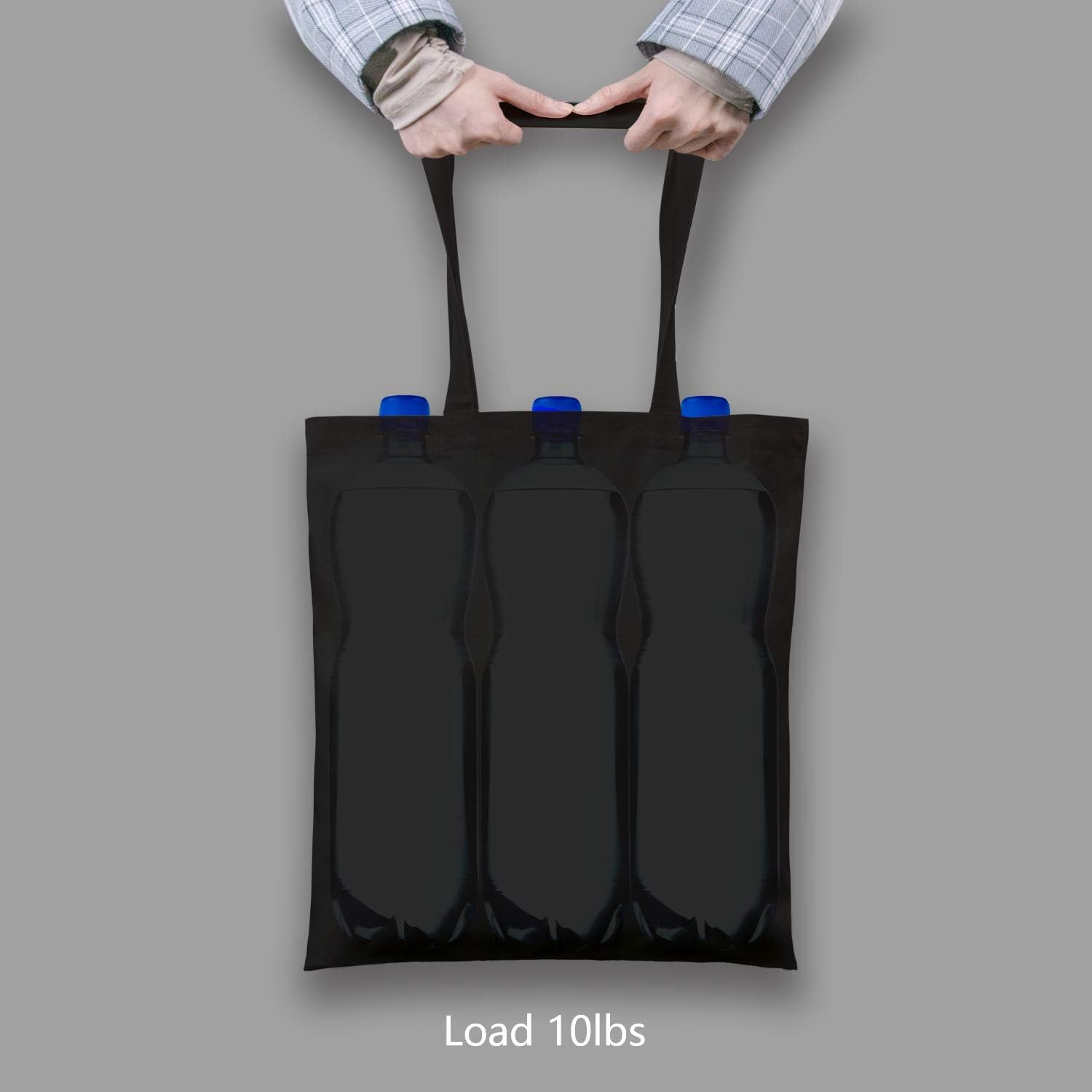 TOPDesign Black Cotton Tote Bags - 5-Pack Lightweight Reusable 16"x15" for Grocery, DIY & Promotions