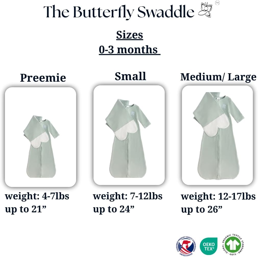 Butterfly | Organic Newborn Baby Sleep Sack & Wrap Blanket - Calming Sage Transitional Accessory (4-7 lbs)