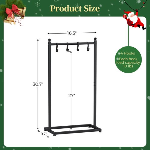 LAND·VOI Christmas Stocking Holder for Floor, Free Standing Metal Stocking Hanger with 4 Removable Hooks, Stable Base & Adjustable Feet, Black