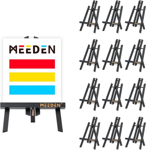 MEEDEN Mini Tabletop Easel Stand - 12" x 12" Pine Wood Display for Signs & Pictures | Black Mini Wooden Easel