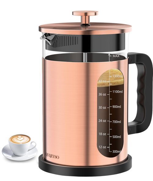 QUQIYSO French Press Coffee Maker 51oz 304 Stainless Steel French Press with 4 Filter, Borosilicate Glass Coffee Press