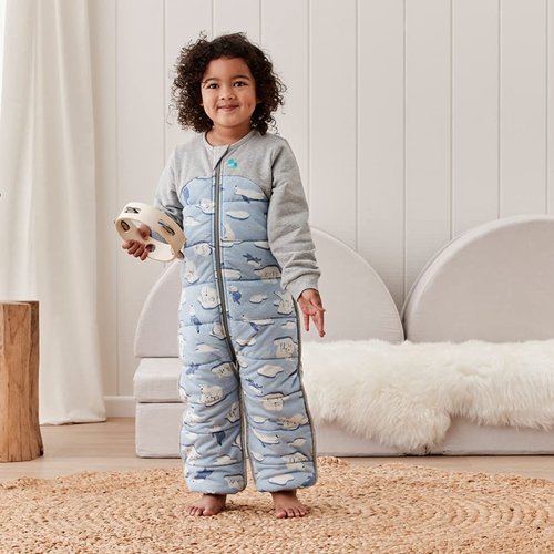 Love to Dream Extra Warm Baby Sleep Suit (6-12 Mo), Super Soft Temp Regulating Sleeping Sack, 3.5TOG Warm Wearable Blanket, Blue