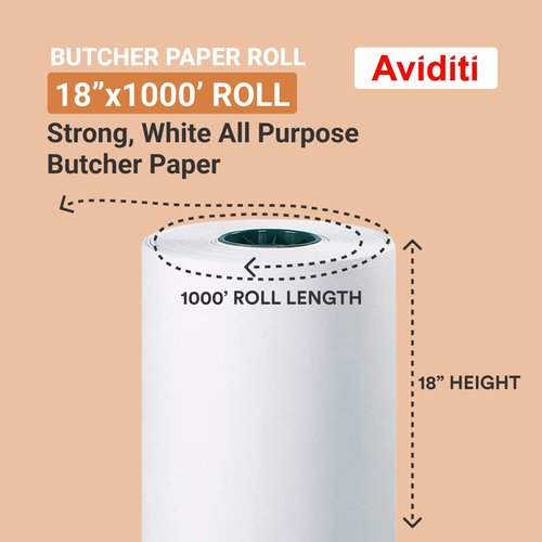 Aviditi Butcher Paper Roll 18 Inches x 1,000 Feet, White, 1 Roll, Food Grade Wrapping Paper, Made in The USA