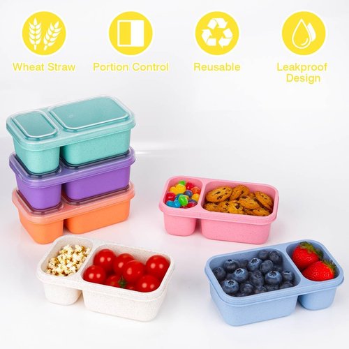DOSEWART 2-Compartment Snack Containers - Eco-Friendly Wheat Straw Meal Prep Packs | 6-Pack