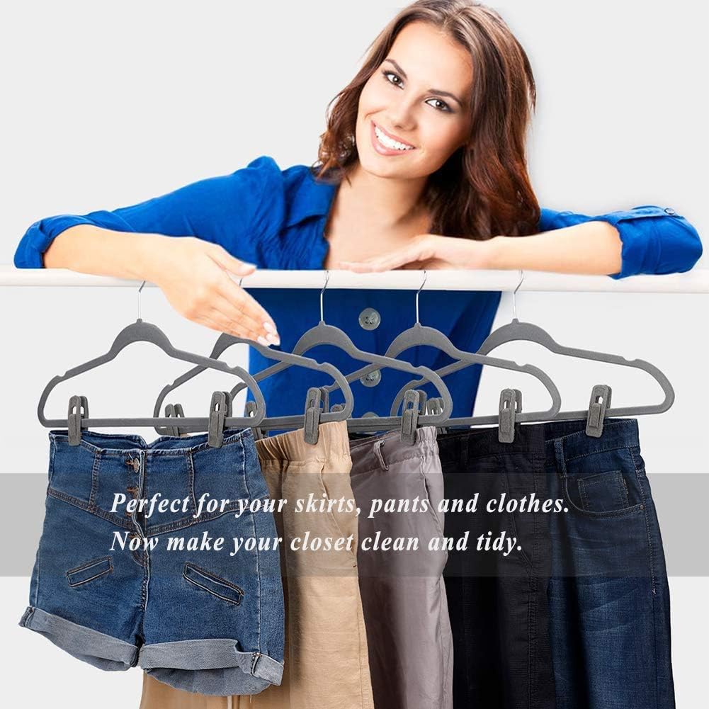 TOFIIGREM Grey Velvet Clips - 20 PCS Non-Slip Clips for Slim Velvet Hangers | Perfect for Pants and Clothes