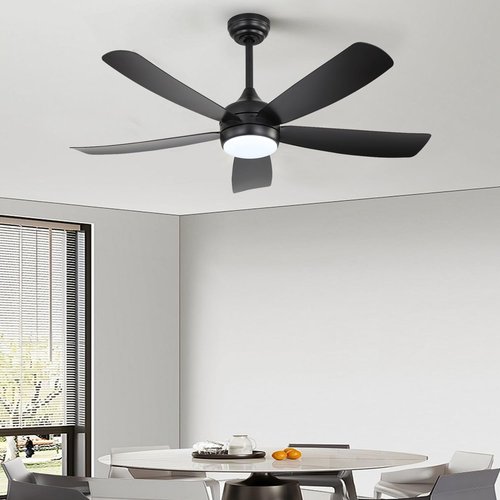 52 Inch Black Ceiling Fans with Lights, Modern Ceiling Fan with Remote Outdoor Ceiling Fan for Bedroom, Living Room, Flush Mount Memory Low Profile 3CCT LED Lights Kit, Easy and Fast Installation