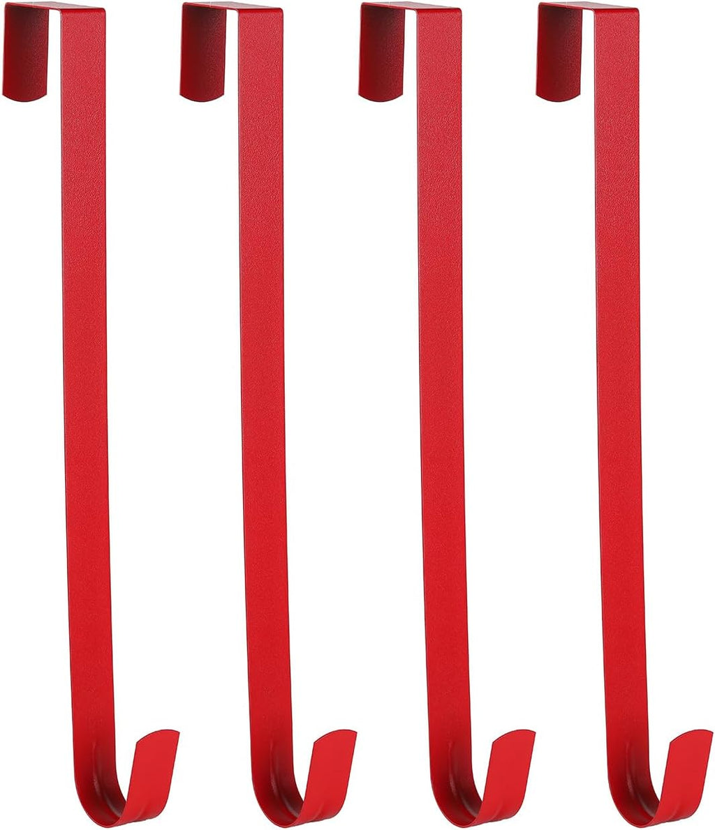 Wreath Hanger - Sturdy Steel Over The Door Hook for Front Door | Red, 4