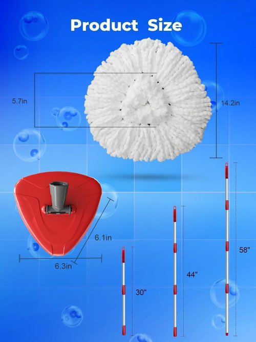 4 Pack Spin Mop Replacement Head Compatible with O-Cedar EasyWring 1 Tank, 30-58" Mop Handle Base and Microfiber Head Refills, Easy-to-Replace (White,1 Tank)