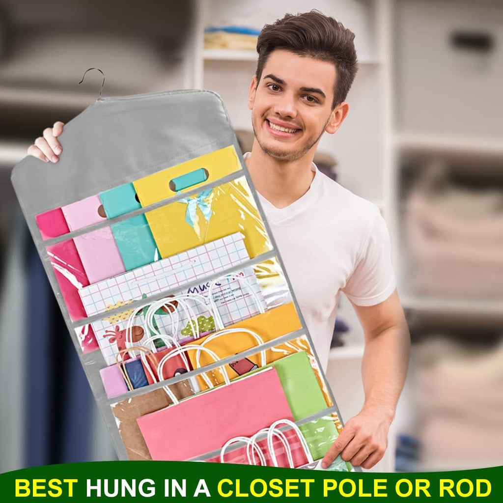 ProPik Gift Bag Storage Organizer - Double-Sided with Multiple Pockets | 38 x 16 Inch PVC (Gray)