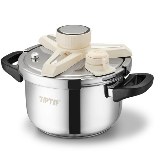 TIPTAP 4.5QT/5L Stainless Steel Pressure Cooker, Multifunctional Pot with Glass Lid, Ideal for Steaming, Soups, Pressure Cooking, Rice and More, Compatible with Gas Stove and Induction Cooktops