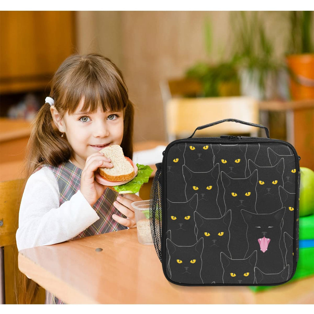 Funny Animal Cat Pattern Lunch Bag Box Insulated Cooler Lunch Tote Bag Meal Organizer with Shoulder Strap for Women Girls Boys School
