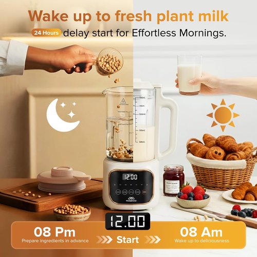 Nut Milk Maker 10-in-1, 54 oz Soy Milk Machine with Aroma Boxes Included, 35,000 RPM, Auto Cleaning, 24H Delay Start, 4H Keep Warm – Almond, Oat, Cashew, Soup & More
