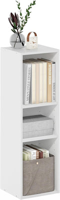 Furinno Fulda 3-Tier Narrow Bookshelf - Stylish 10-Inch Wide Bookcase for Living Room, Bedroom, Home Office - White