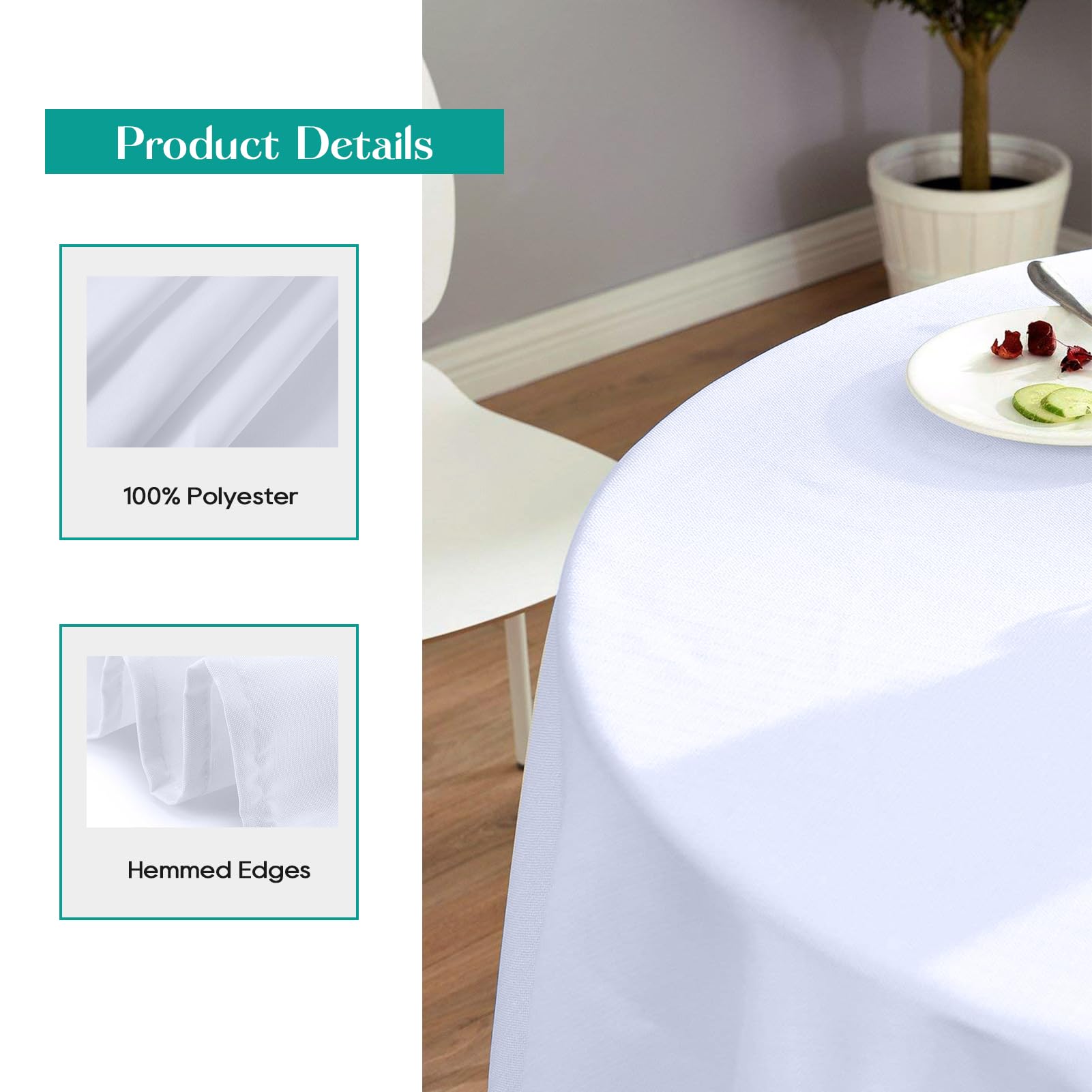 Surmente 132 inch Round Tablecloths -2 Pack White Round Table Cloths, Polyester Fabric Table Covers for Wedding, Party, Banquet, or Restaurant
