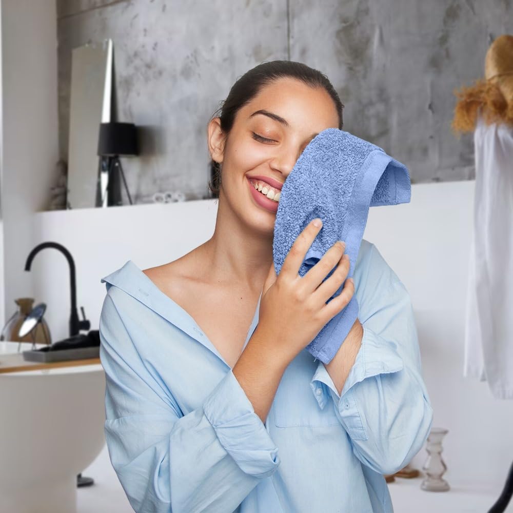 QUBA LINEN 100% Cotton Washcloth Set – Soft, Absorbent Face Towels for Bathroom & Gym Use – Durable & Reusable Wash Cloths - Butterfly (Multi-Color), 12 x 12 Inches, Pack of 24