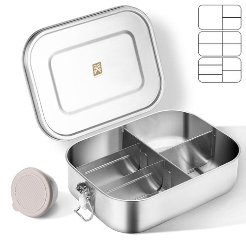 GOLDEN KEY 47QZ Stainless Steel Bento Box with 5 Compartments,1400ml Large & Thickened Metal Lunch Box for Kids or Adults,Eco-friendly Leak-Proof Container with Lockable Clips