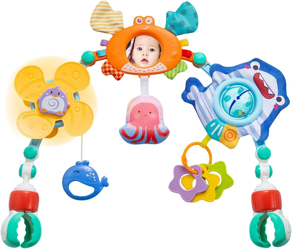 Skiennix Adjustable Baby Stroller Arch Toy - Engaging Car Seat Toy for Infants 6-12 Months with Mirror & Sound