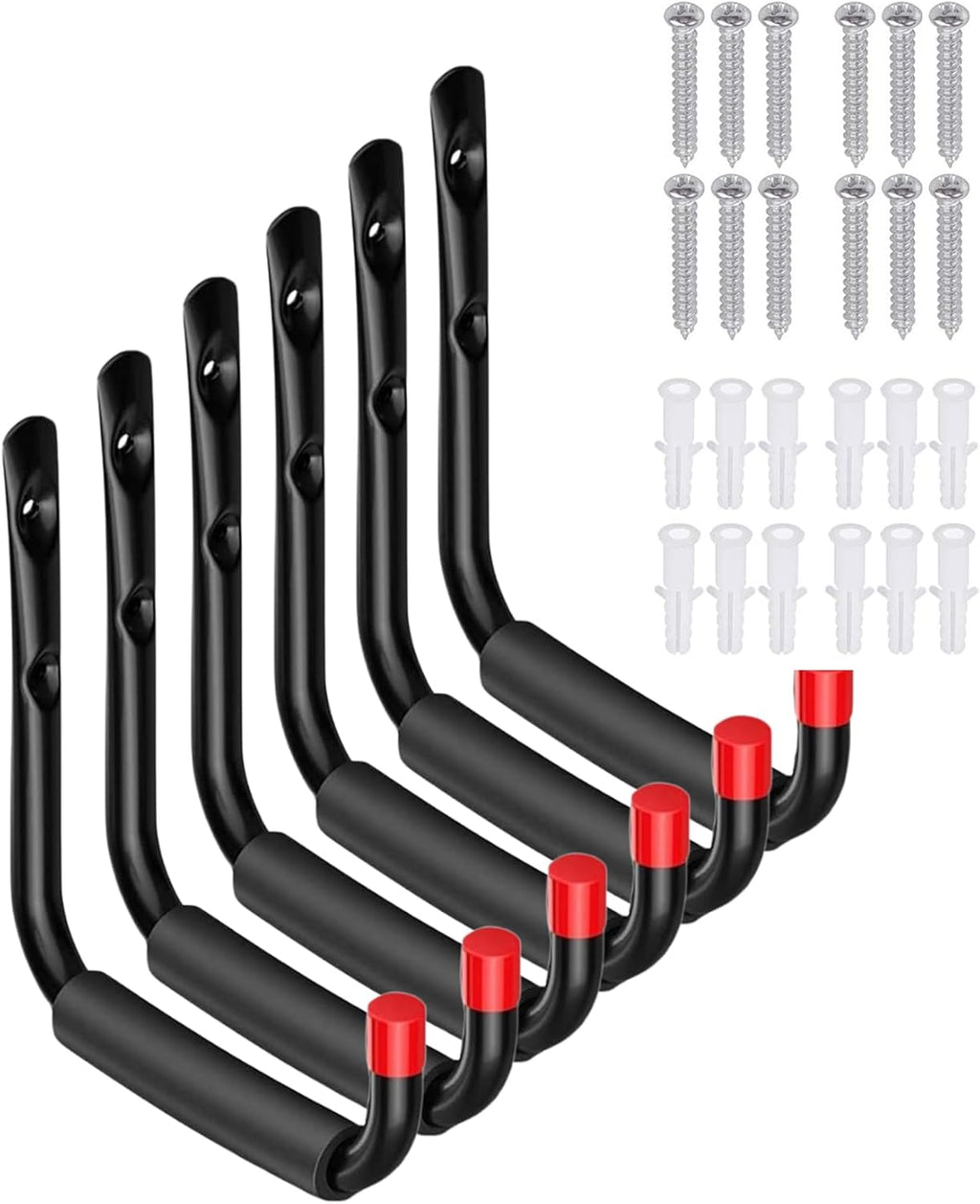 **Skiennix Heavy-Duty Garage Hooks - Utility Steel Wall Mount Organizer with EVA Foam Padding | 6 Pack**