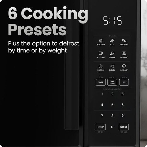 Chefman Microwave Oven - 0.9 Cu. Ft. 900 Watts with 10 Power Levels & 6 Cooking Presets - Black