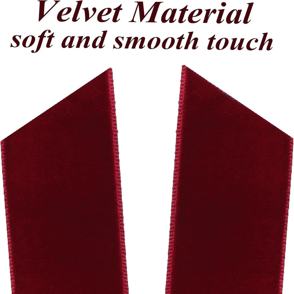 Valentines Tree Decorations - 12 Pcs Wine Red Velvet Ribbon Bows | 5in x 8.7in Xmas Ornaments for Home & Party Decor