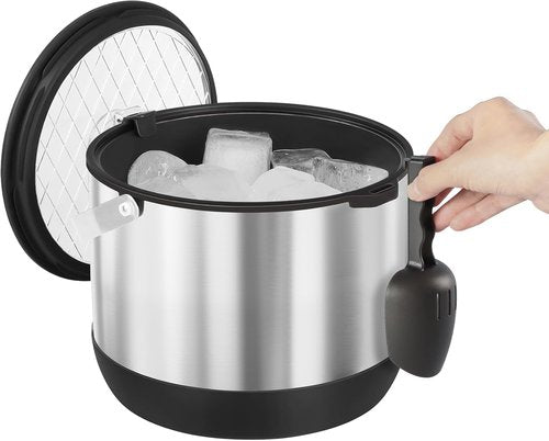 5QT/4.8L Insulated Ice Bucket for Parties, Large Capacity Double-Wall Beverage Bucket with Scoop & Lid for Champagne, Wine, Cocktail (Black)