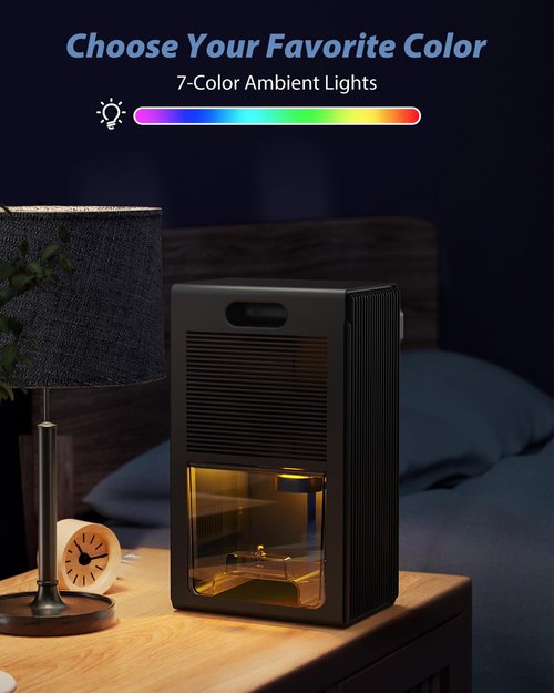 Dehumidifier, 95 OZ Dehumidifiers for Home (800 sq.ft), Quiet Small Dehumidifiers for Bedroom Bathroom Basements Closet RV, Auto Shut Off, Two Working Models and 7 Colors LED（Black）
