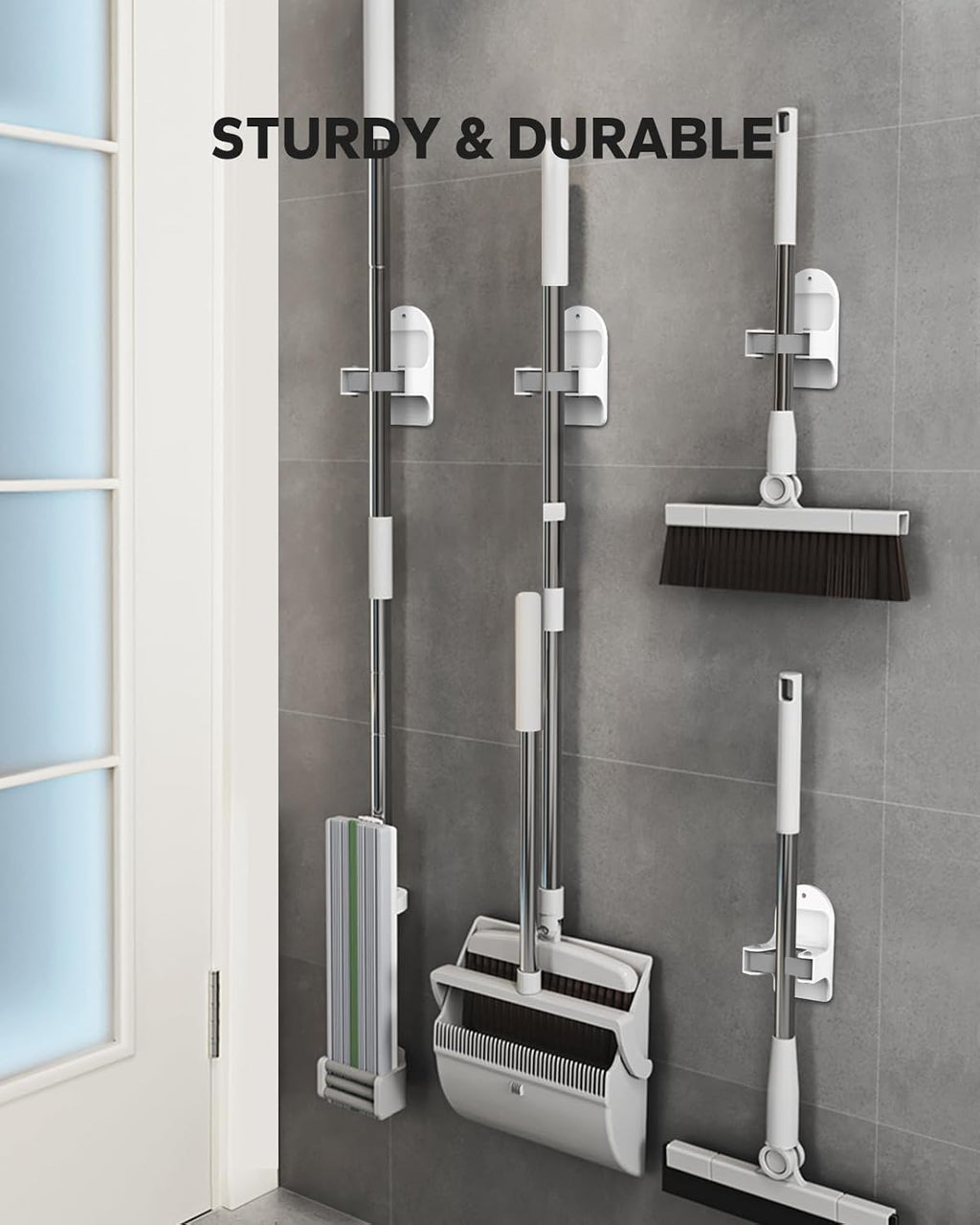 Plastic Broom Holder Wall Mount - 4 Count, Durable White Storage Solution for Organized Spaces
