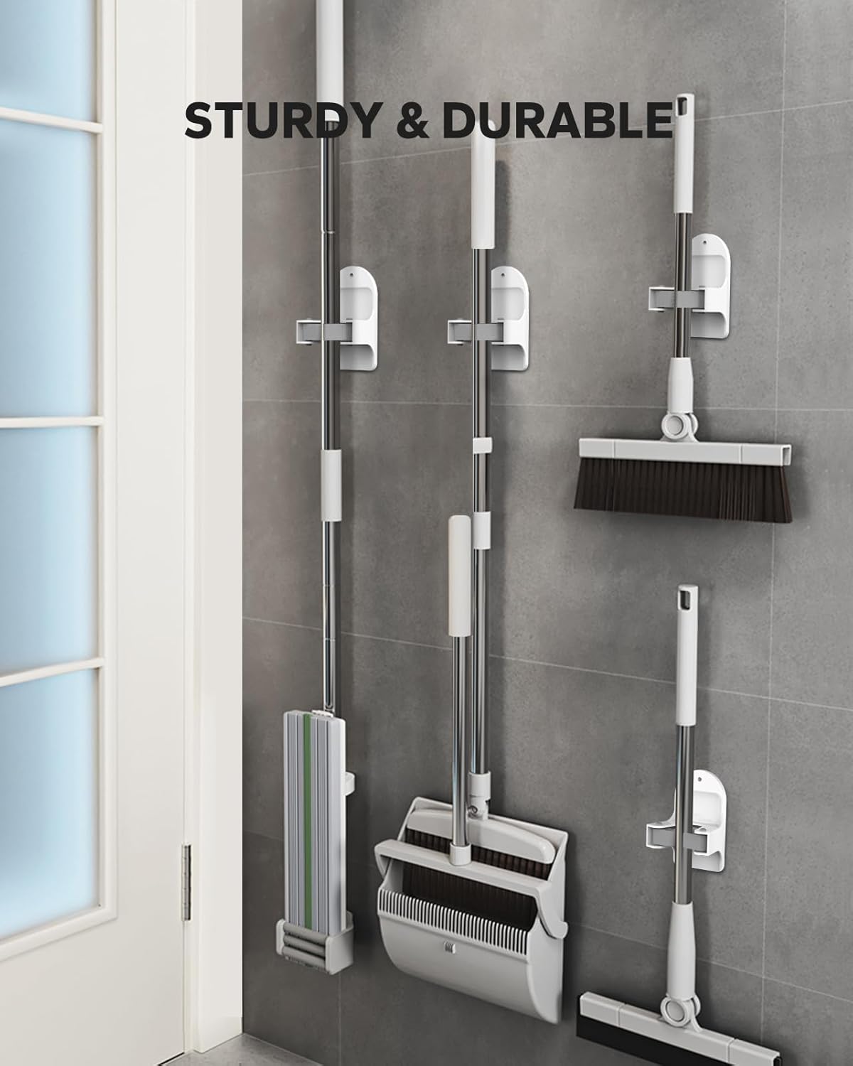 Plastic Broom Holder Wall Mount - 4 Count, Durable White Storage Solution for Organized Spaces