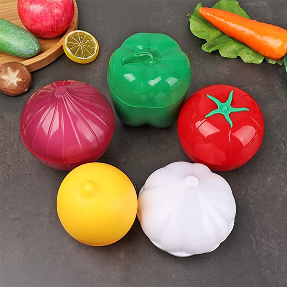 LICHMA 5pcs Plastic Vegetable Storage Box Lemon Onion Tomato Green Pepper and Garlic Insurance Container Fruit Food Fresh-Keeping Reusable (5pcs)