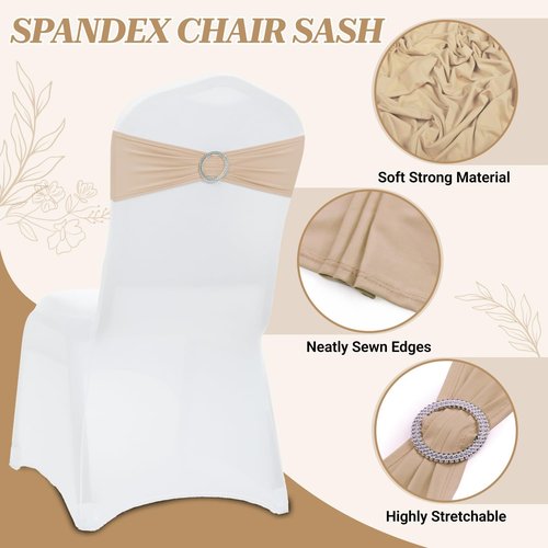 MDS Spandex Chair Sashes - Pack of 150 Universal Stretch Bows with Buckle Slider | Champagne Gold