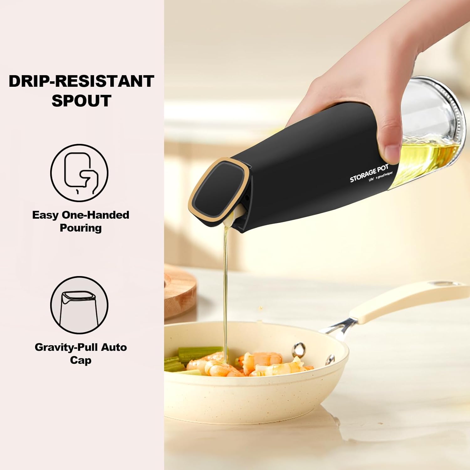 YARRAMATE Olive Oil Dispenser - Large Capacity 500ml Glass Bottle | Leak-Proof & Non-Drip Design (Black)