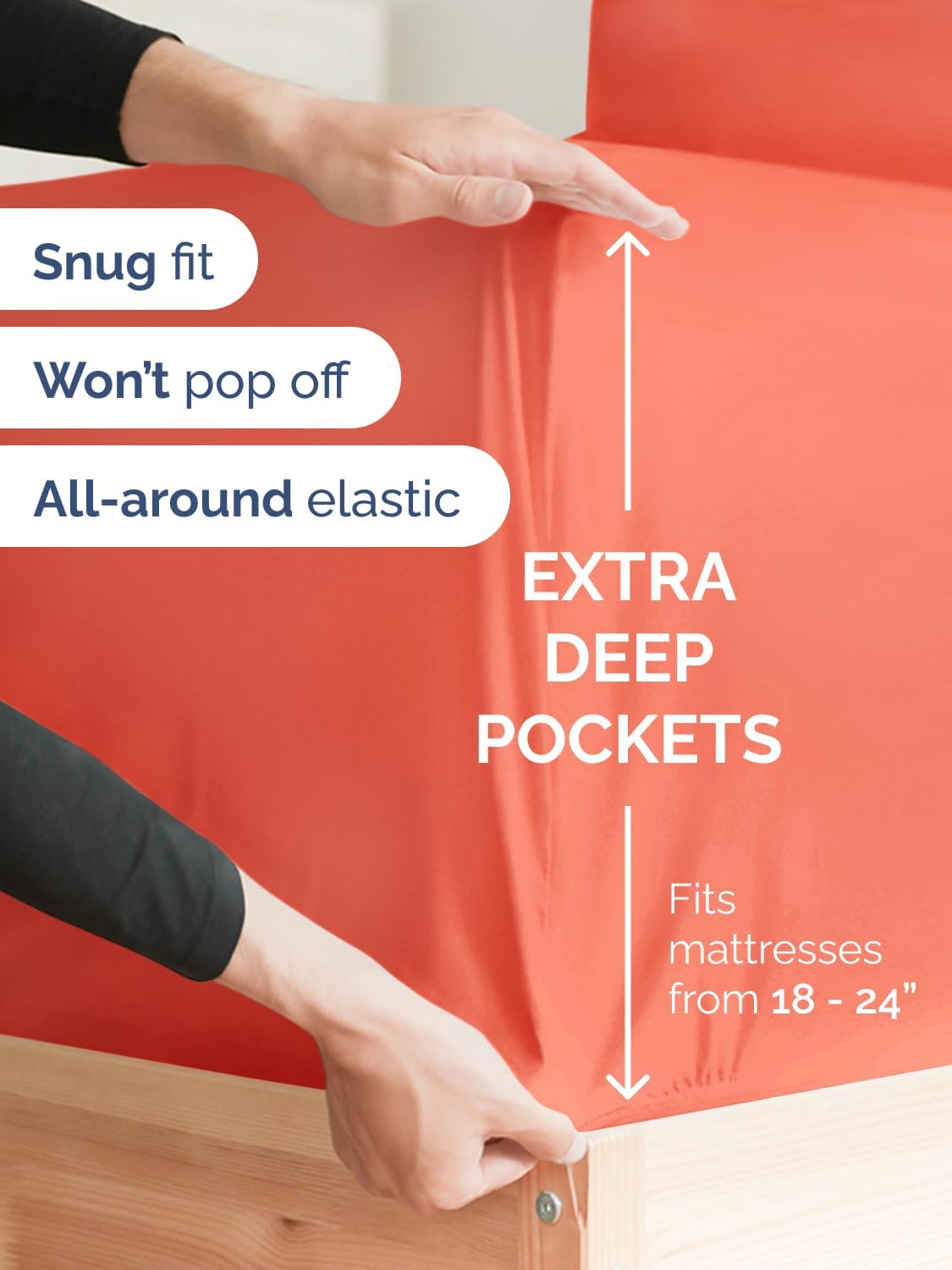 Skiennix Extra Deep King Sheet Set - 6 Piece Breathable Cooling Sheets - Luxury Hotel Bedding - Coral