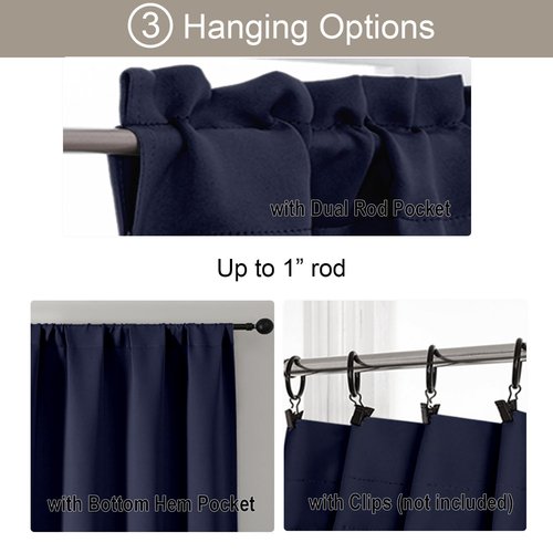 Gwine Navy Blue Valance for Windows, Small Blackout Valance Kitchen Curtains for Bathroom Basement, Modern Rod Pocket Thermal Insulated Window Treatment, 60" Wx14 L, 1 Piece