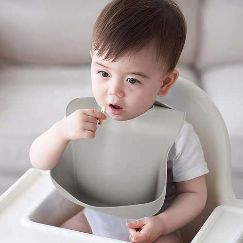 Eascrozn Silicone Bibs - Set of 3 BPA-Free, Soft & Adjustable Waterproof Feeding Bibs for Babies