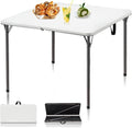Kasunpul Folding Table - Portable 34" Square Card Table with Collapsible Legs & Carrying Handle | Ideal for Camping, Picnics, and Parties - White