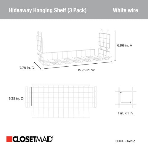 ClosetMaid Hideaway Behind-the-Hangers Hanging Wire Shelf for Closets, Pantries, Laundry Rooms (3-Pack)