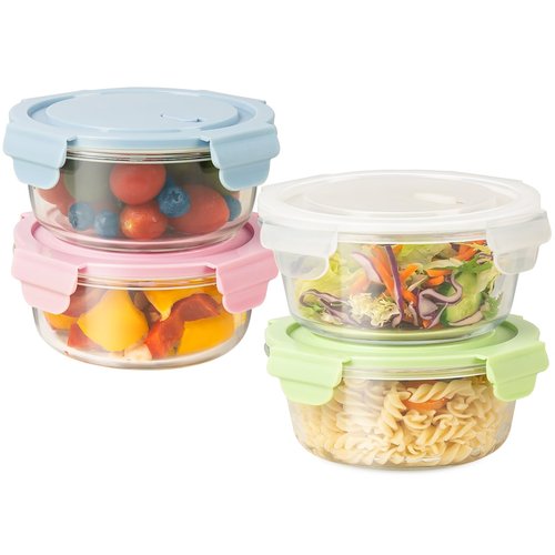 20oz Food Storage Containers with lids Set, Airtight 2.5 Cup Glass Meal Prep Containers, Heat-Resistant BPA-Free Glass Containers for Soup Leftover, Microwave, Dishwasher Freezer Safe (4 Packs)