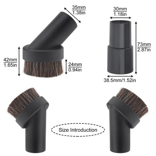 Vacuum Brush Horse Hair Vacuum Attachment Round Dust Brush with Universal Connector, 1.25 Inch Brush Replacement with 1.25 to 1.37 Inch Vacuum Hose Adapter Tool for Standard Hose