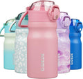 BJPKPK Stainless Steel Insulated Water Bottle - 14oz Reusable Thermal Flask with Straw Lid | Light Pink