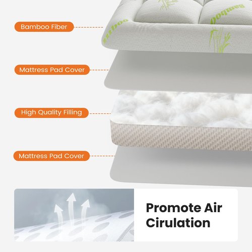 DUMOS King Size Ultra Soft Mattress Topper, Viscose Derived from Bamboo, Pillow Top Mattress Pad with Stretchable Pockets, Breathable Cooling Topper for Back Pain Relief
